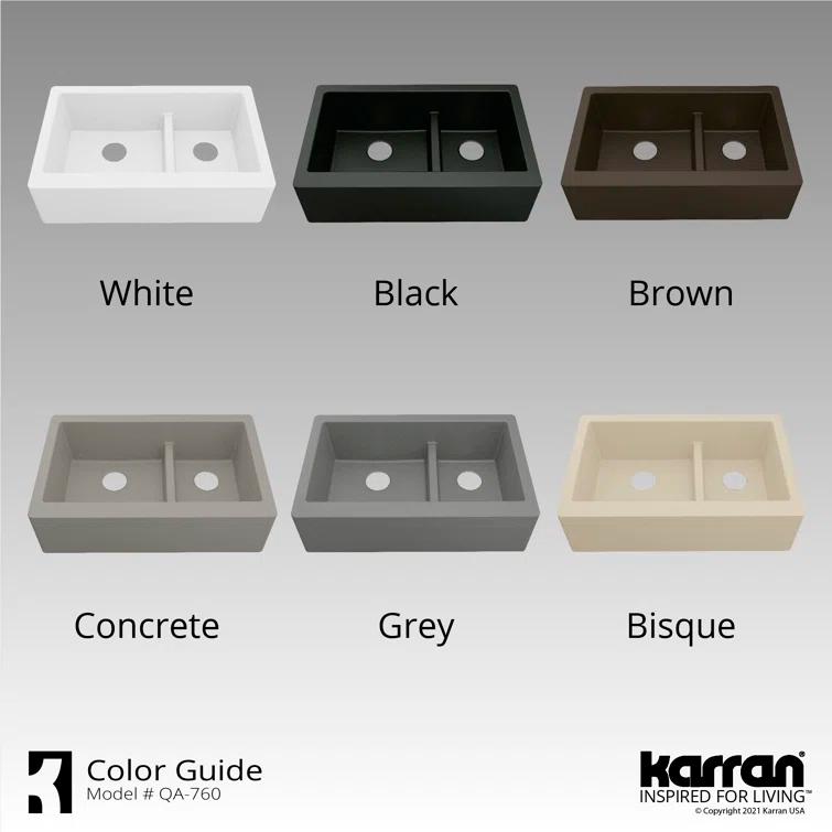 Karran Quartz 34'' X 21-1/4'' 60/40 Double Bowl Farmhouse/Apron Front Kitchen Sink Kit