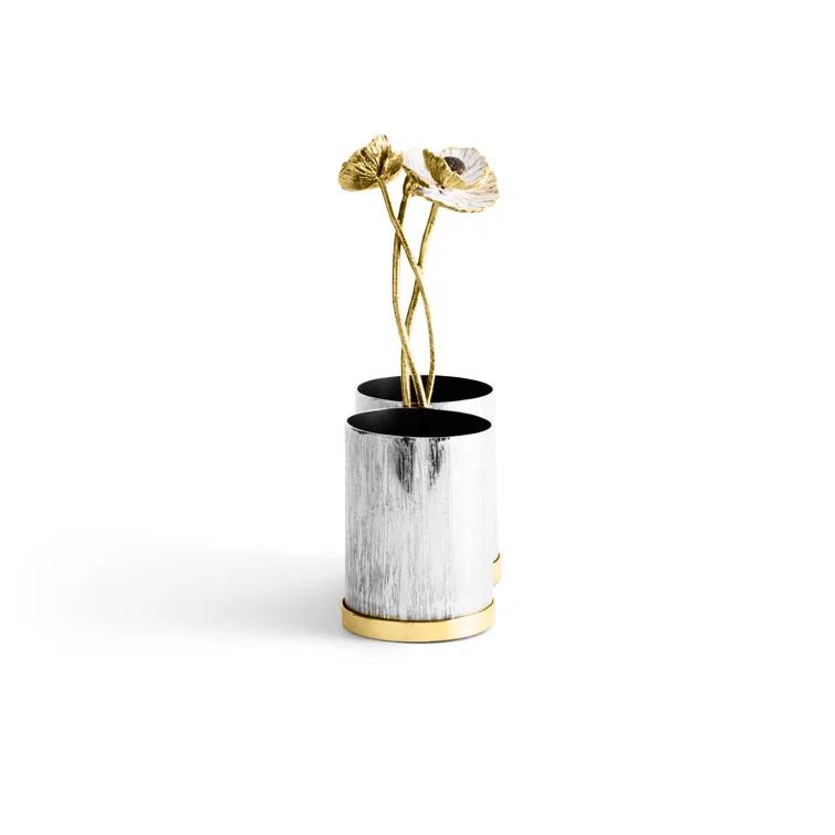 Handcrafted Stainless Steel and Brass Cutlery Caddy with Enamel Flower