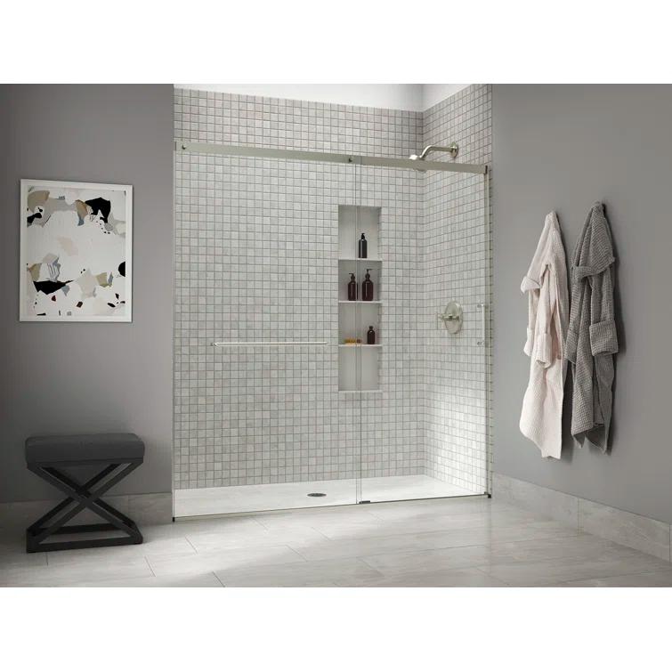Sliding Shower Door, 75-1/2-In H X 68-1/4 - 71-5/8-In W, With Heavy 5/16-In Thick Crystal Clear Glass