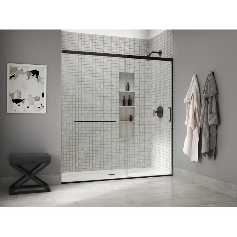 Sliding Shower Door, 75-1/2-In H X 68-1/4 - 71-5/8-In W, With Heavy 5/16-In Thick Crystal Clear Glass