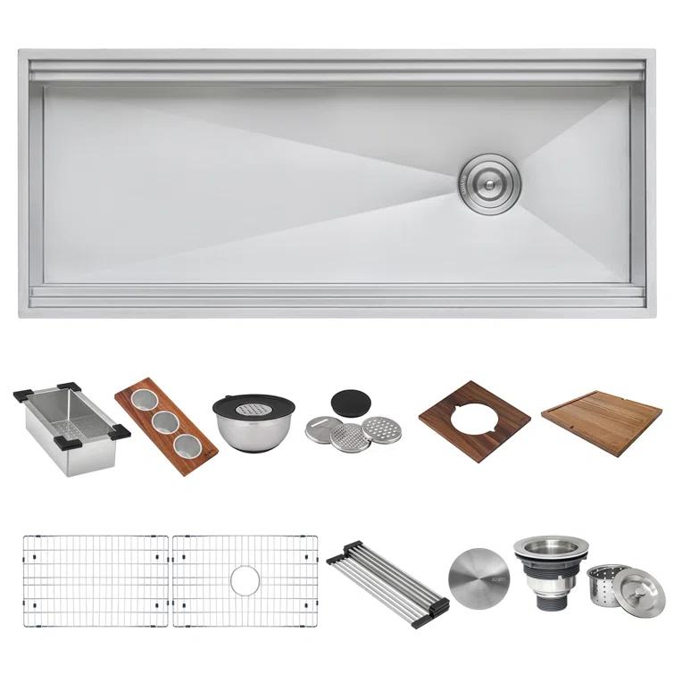 Ruvati 45-inch Workstation Two-Tiered Ledge Kitchen Sink Apron-Front Stainless Steel