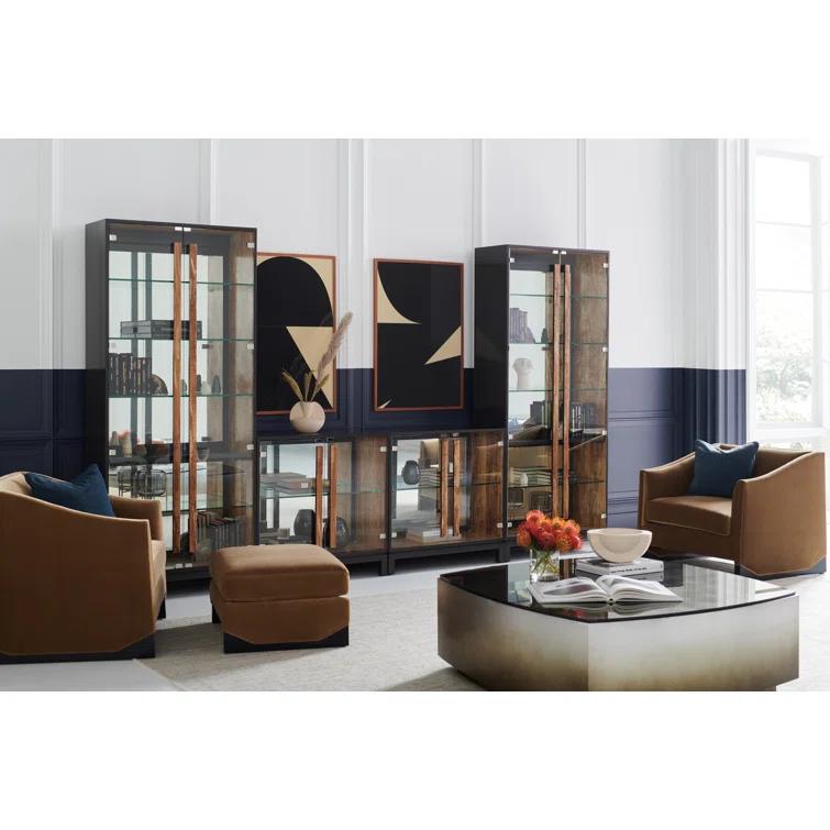 Brown Birch and Maple Lighted China Cabinet with Glass Shelves