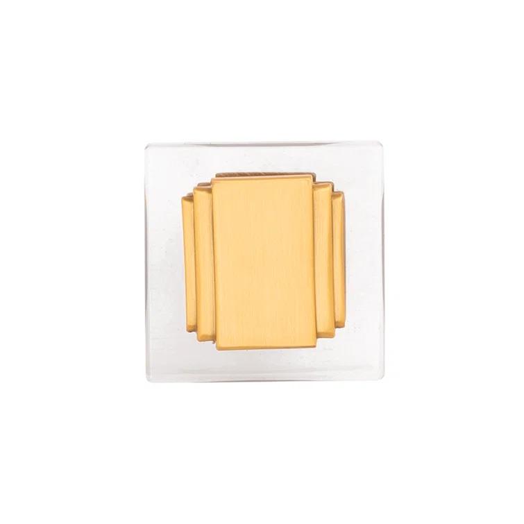 Brushed Golden Brass Square Knob with Mounting Hardware