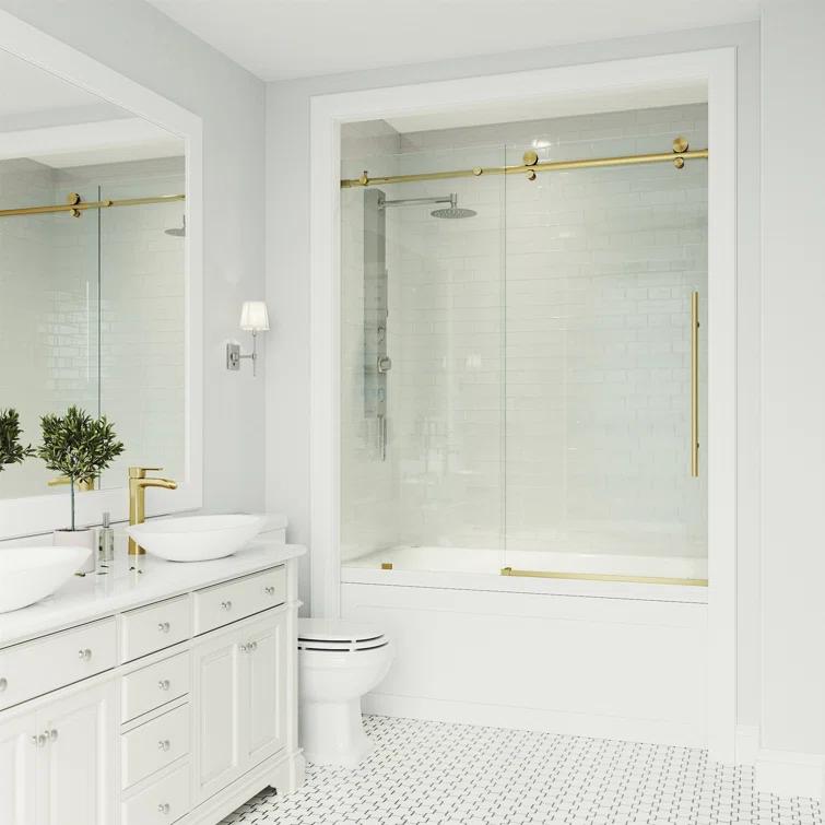 Elan E-Class 56-60" W x 66" H Sliding Frameless Tub Door with 3/8" Clear Glass