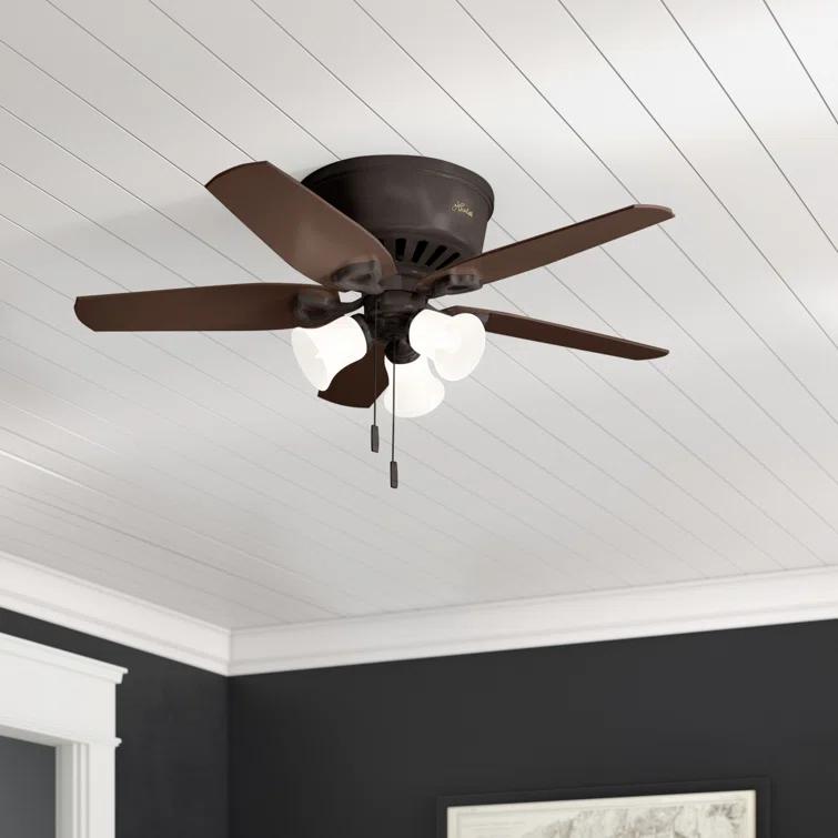 Hunter Fan 42" Builder Low Profile 5 - Blade Flush Mount Ceiling Fan with Pull Chain and Light Kit Included
