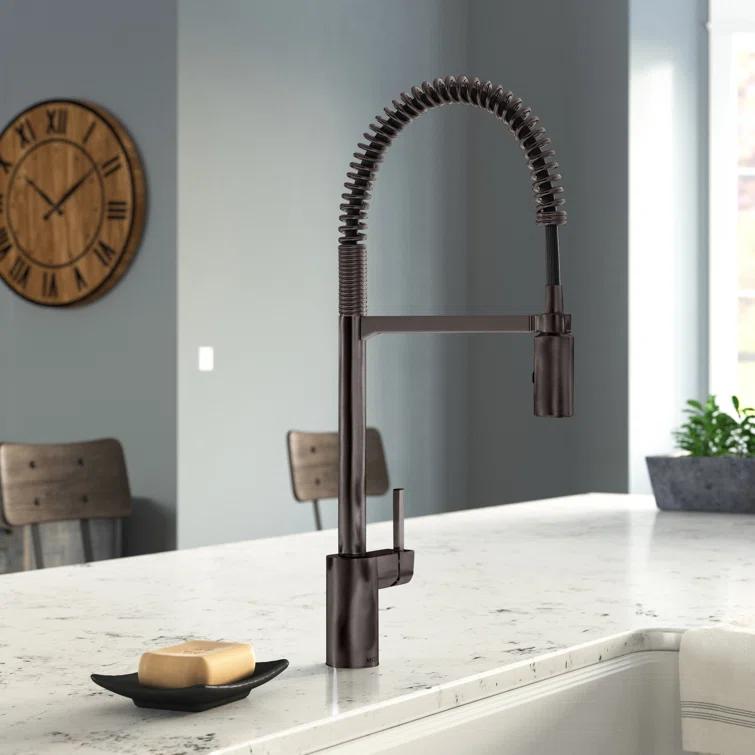 Align One Handle Spring Kitchen Faucet, Modern Single Hole Kitchen Sink Faucet Pulldown Sprayer