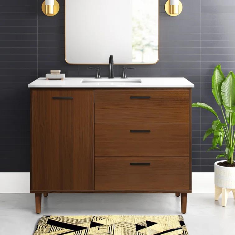 Burroughs 42'' Single Bathroom Vanity with Engineered Marble Top