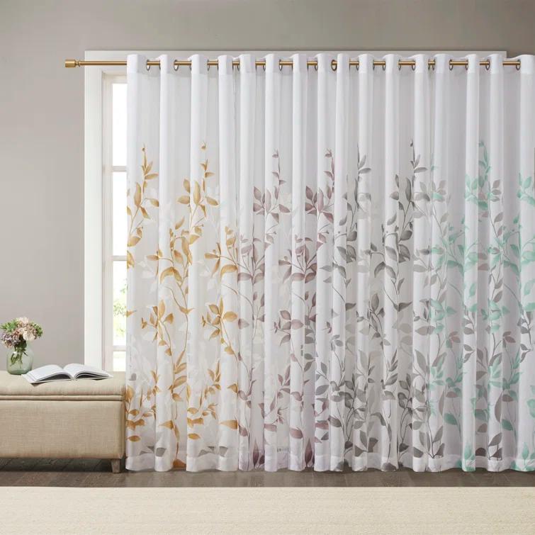 Madison Park Cecily Floral Printed Burnout Sheer Grommet Single Curtain Panel
