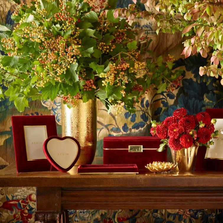 AERIN Valentina Matte Velvet Picture Frame in Cinnabar | Wayfair