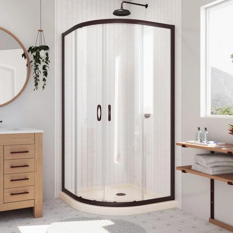 Prime 38" W x 38" D x 74.75" H Semi-Frameless Round Shower Enclosure with Base Included