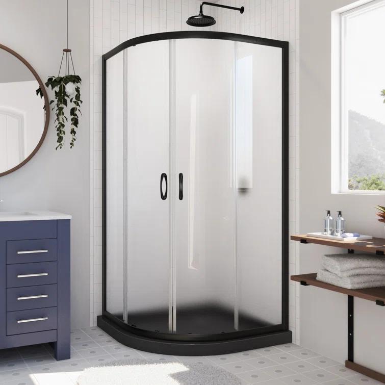 Prime 36" W x 36" D x 74.75" H Semi-Frameless Round Sliding Shower Enclosure with Base Included