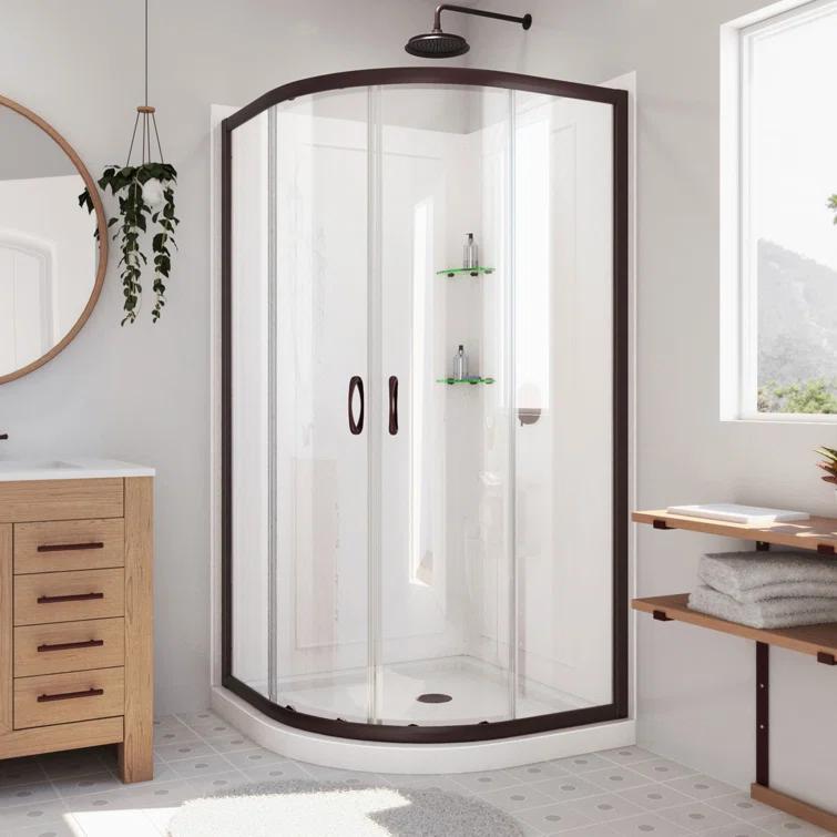 Prime 33" W x 33" D x 76.75" H Round Sliding Shower Enclosure with Base Included