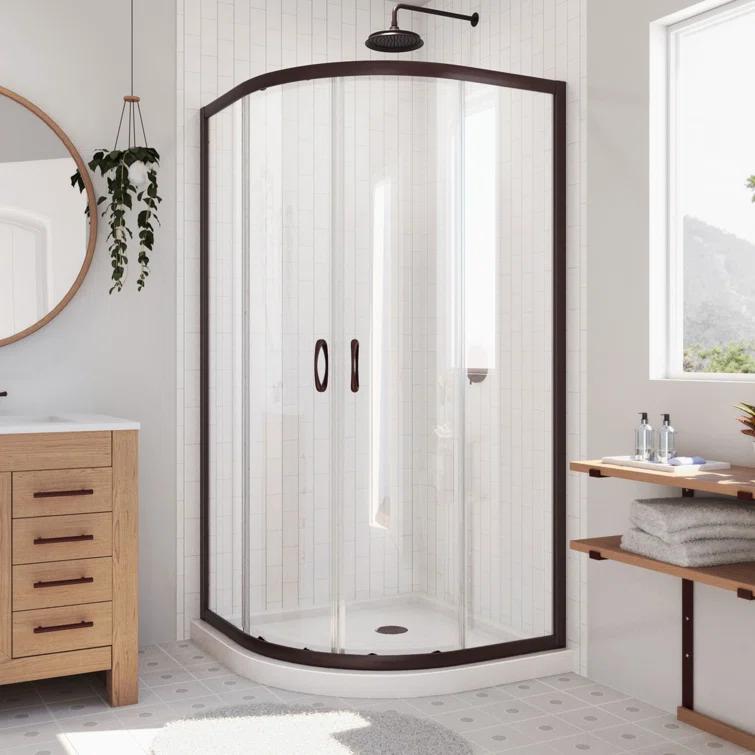 Prime 38" W x 38" D x 74.75" H Semi-Frameless Round Shower Enclosure with Base Included