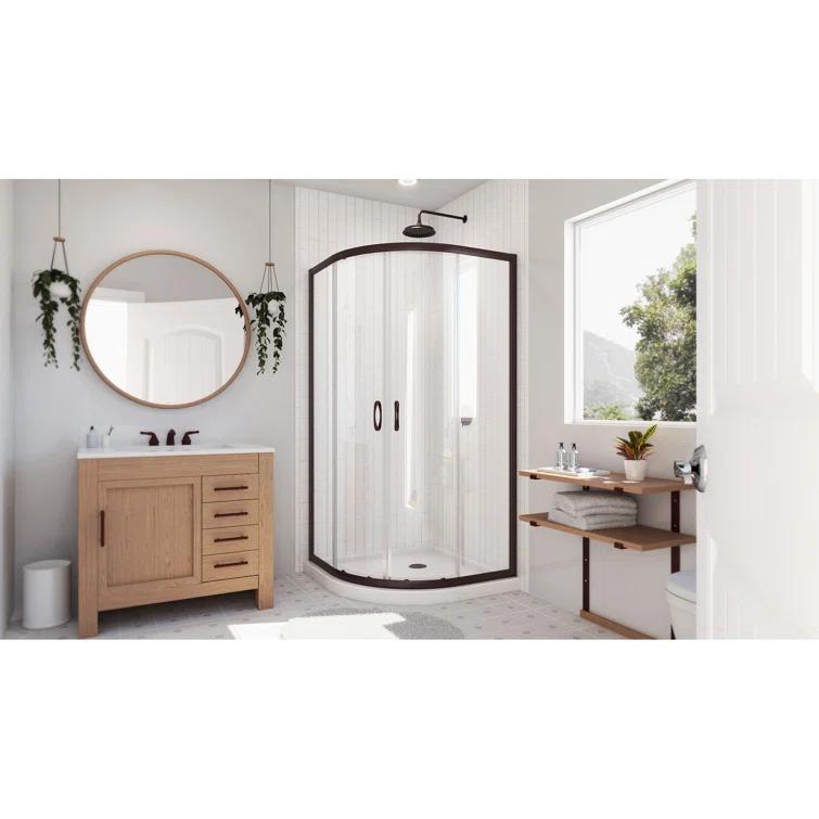 Prime 38" W x 38" D x 74.75" H Semi-Frameless Round Shower Enclosure with Base Included