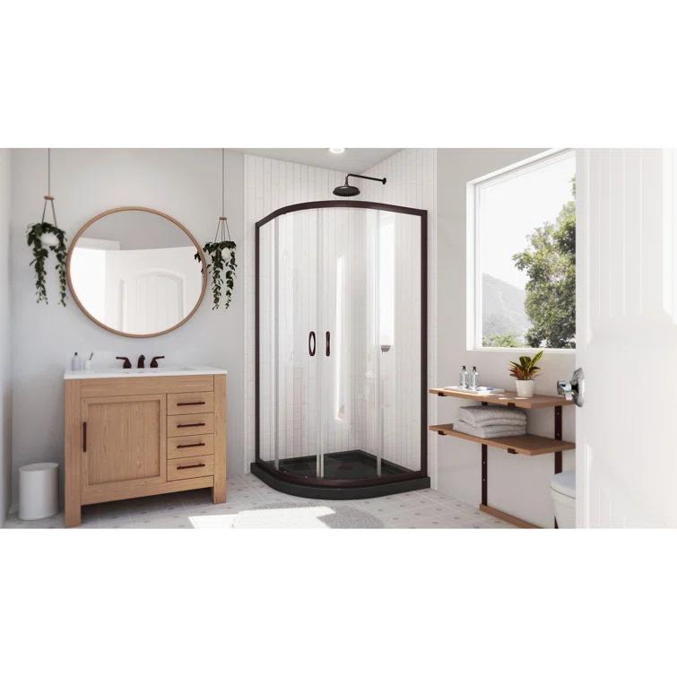 Prime 33" W x 33" D x 74.75" H Semi-Frameless Sliding Shower Enclosure with Base Included