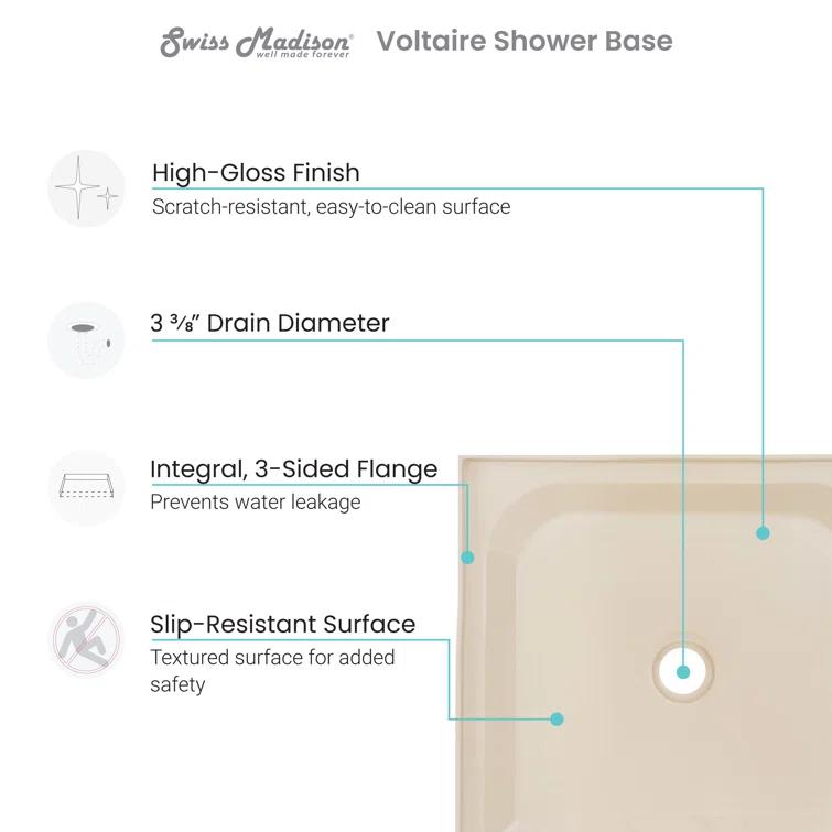 Voltaire 48" x 36" Single-Threshold, Shower Base