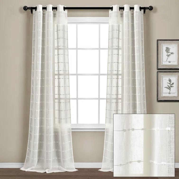 Farmhouse Textured Sheer Polyester Sheer Curtain Pair (Set of 2)