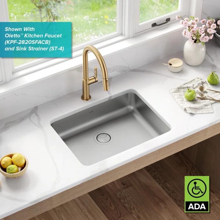 Kraus KA1AS25B Dex™️ Series KRAUS 25" L Undermount 16 Gauge Stainless Steel Single Bowl ADA Kitchen Sink