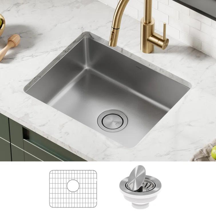 Dex™️ Series KRAUS 21" L Undermount 16 Gauge Stainless Steel Single Bowl Kitchen Sink