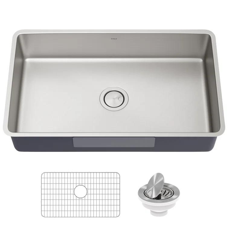 Dex™️ Series KRAUS 32" L Undermount 16 Gauge Stainless Steel Single Bowl Kitchen Sink
