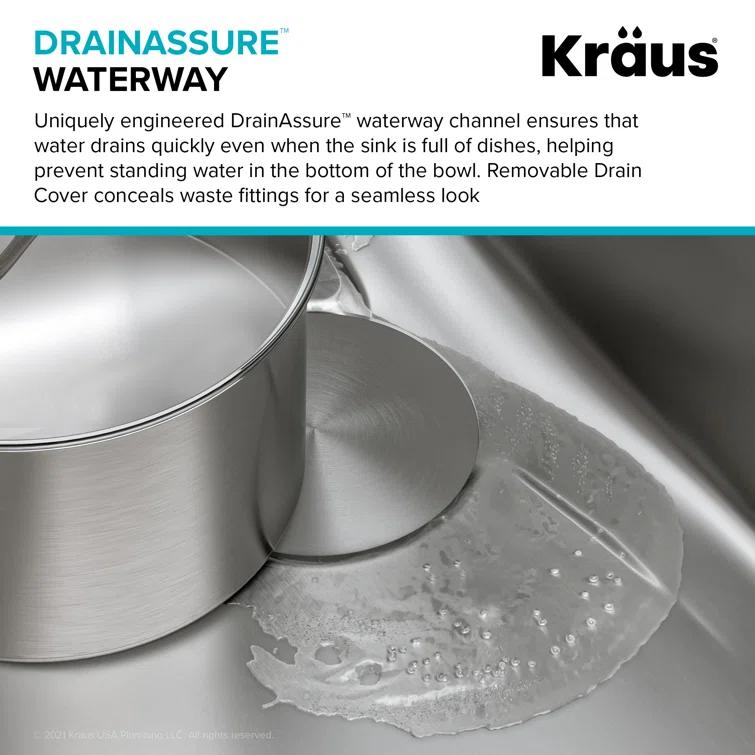 Kraus KD1US33B Dex™️ Series KRAUS 33" L Undermount 16 Gauge Stainless Steel Single Bowl Kitchen Sink