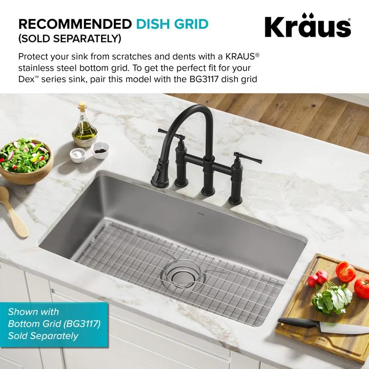 Kraus KD1US33B Dex™️ Series KRAUS 33" L Undermount 16 Gauge Stainless Steel Single Bowl Kitchen Sink