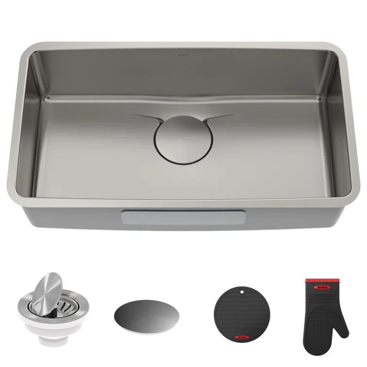 Kraus KD1US33B Dex™️ Series KRAUS 33" L Undermount 16 Gauge Stainless Steel Single Bowl Kitchen Sink