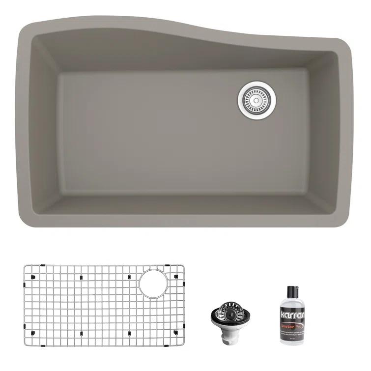 Karran Karran Quartz Composite 33-1/2'' X 21'' Single Bowl Undermount Kitchen Sink Kit QU-722-BR-PK1