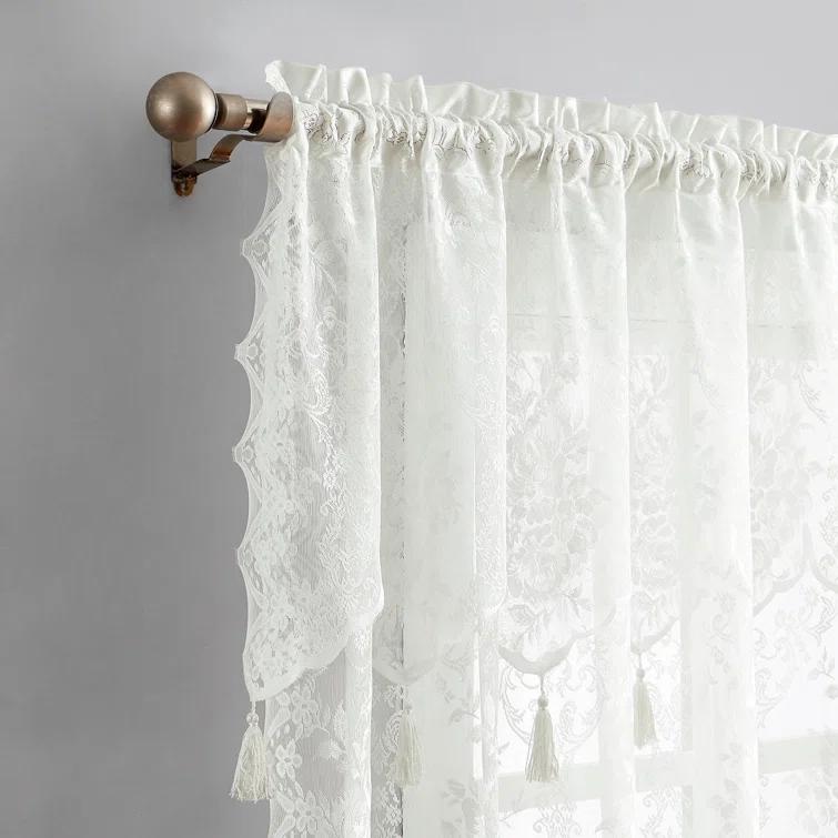 Rosdorf Park Rosdorf Park Pair Of 2 Sheer Lace Curtain Panels with Attached Matching Valance With 6 Tassels. (Set of 2)
