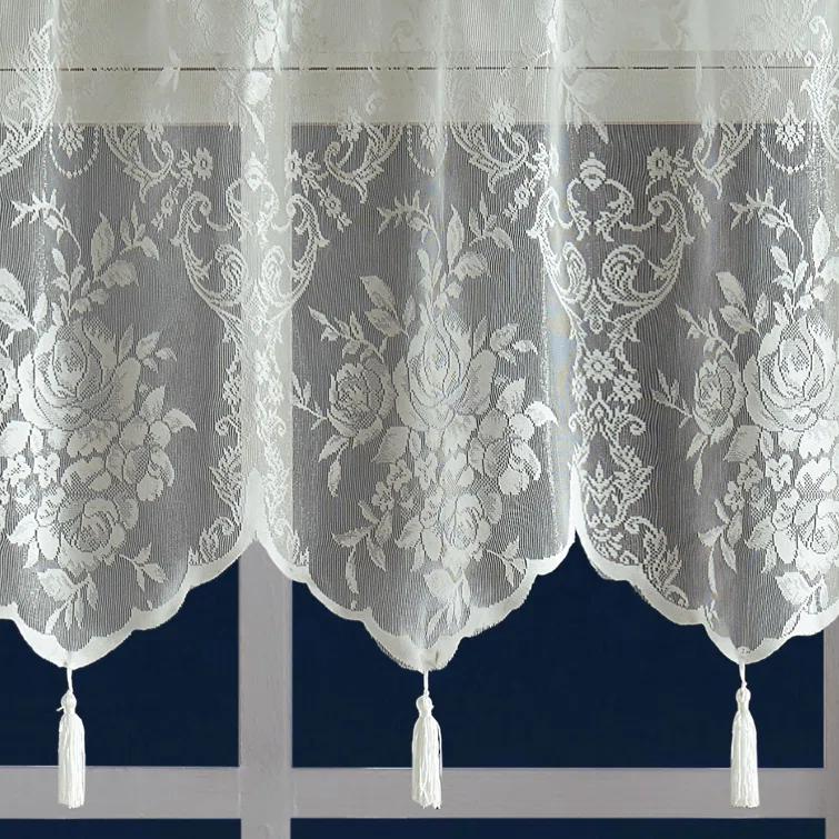 Rosdorf Park Rosdorf Park Pair Of 2 Sheer Lace Curtain Panels with Attached Matching Valance With 6 Tassels. (Set of 2)