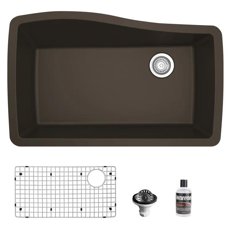 Karran Quartz Composite 33-1/2'' X 21'' Single Bowl Undermount Kitchen Sink Kit