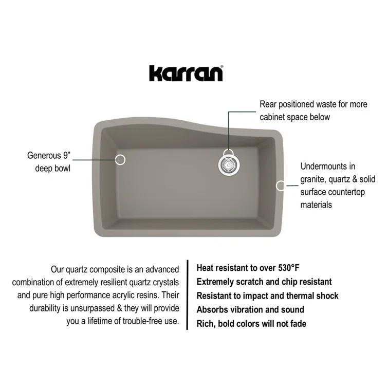 Karran Karran Quartz Composite 33-1/2'' X 21'' Single Bowl Undermount Kitchen Sink Kit QU-722-BR-PK1