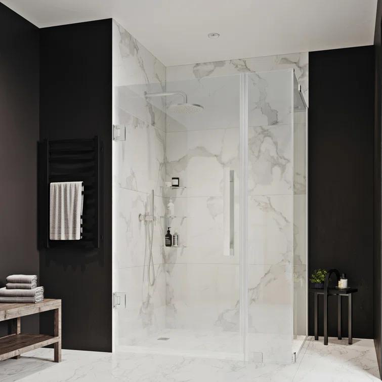 Endless Tampa-Pro 35" W x 72" H Corner Frameless Shower Kit, Door, Panel, Shelves