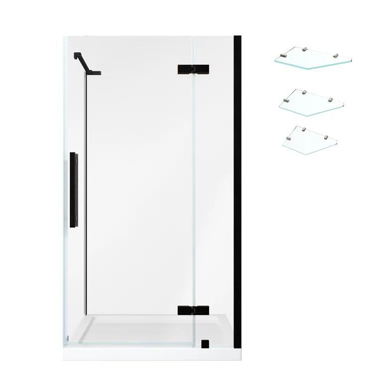 Endless Tampa 37" W x 72" H Corner Frameless Shower Kit, Door, 2 Panel, Base, Shelves