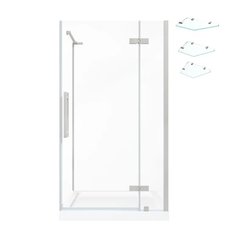 Endless Tampa 37" W x 72" H Corner Frameless Shower Kit, Door, 2 Panel, Base, Shelves