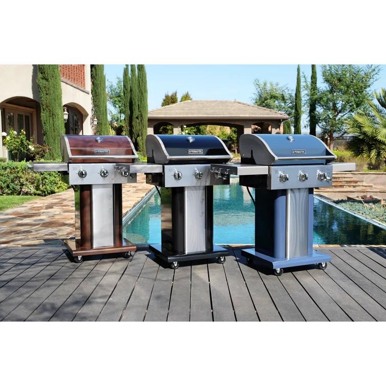 Permasteel 3-Burner Compact Propane Gas Grill with Foldable Side Tables and Grilling Tool Hooks