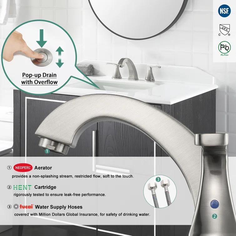 Widespread 2-handle Bathroom Faucet with Drain Assembly