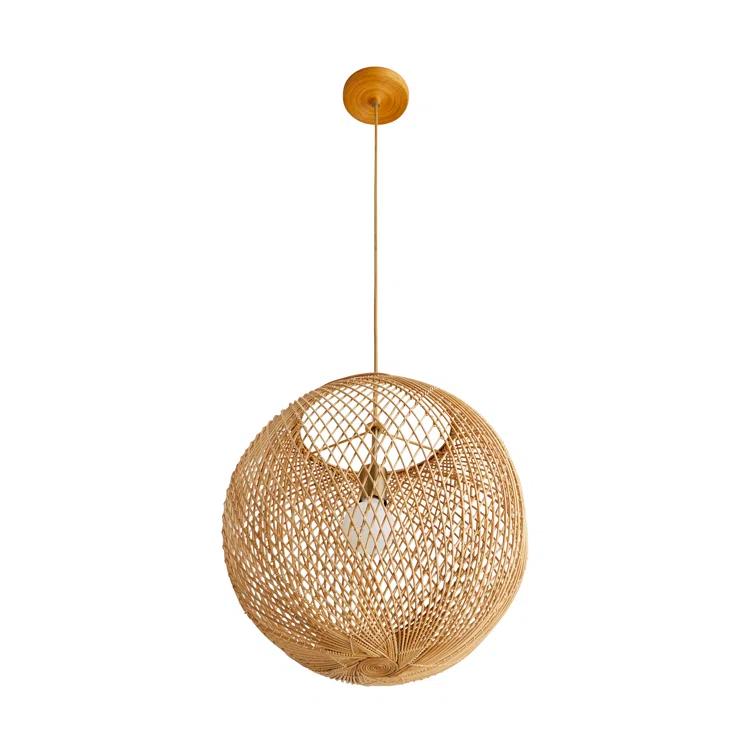 Indiana Antique Brass and Rattan Globe Pendant Light