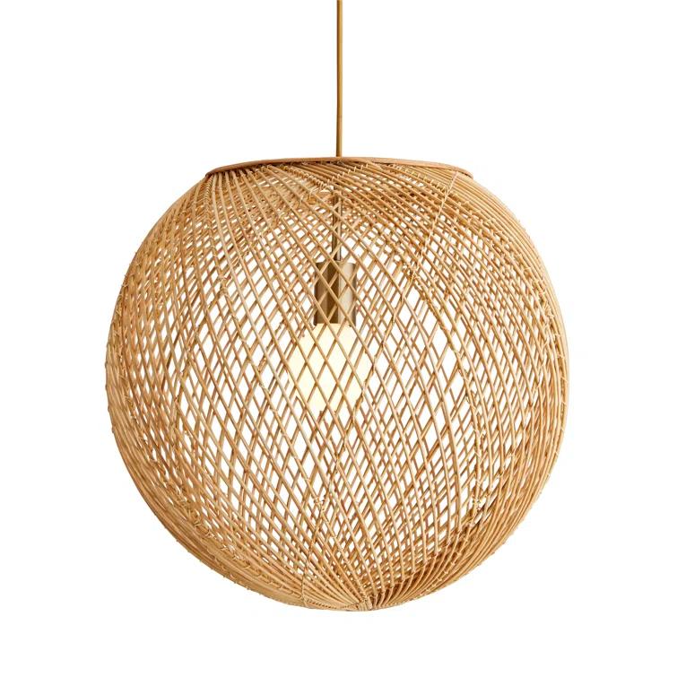Indiana Antique Brass and Rattan Globe Pendant Light