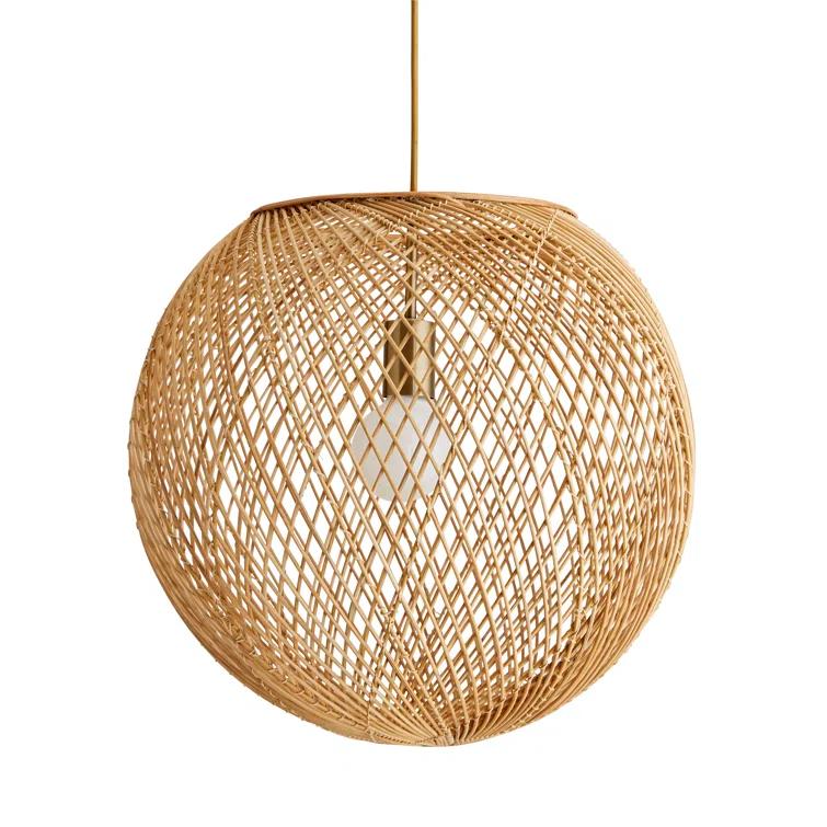Indiana Antique Brass and Rattan Globe Pendant Light