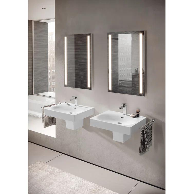 Eurocube® Alpine White Rectangular Wall Mount Bathroom Sink with Overflow