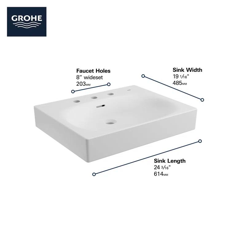 GROHE 39655000 Eurocube® Alpine White Rectangular Wall Mount Bathroom Sink with Overflow