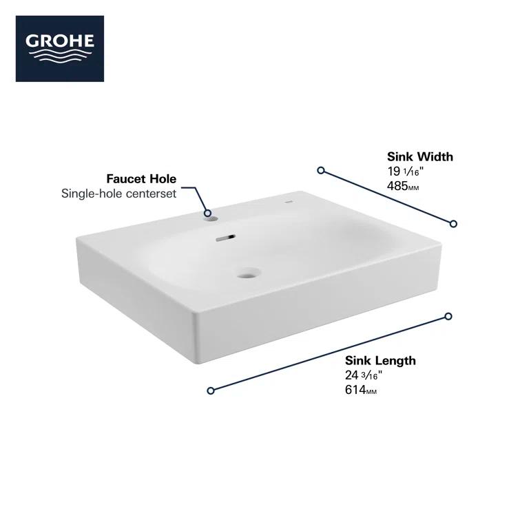 Eurocube® Alpine White Rectangular Wall Mount Bathroom Sink with Overflow