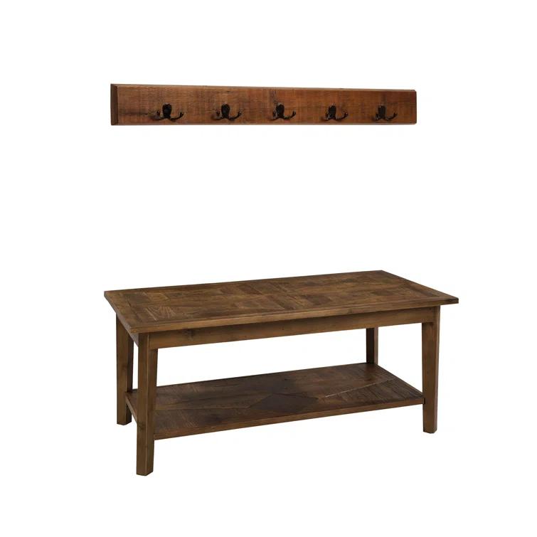 Alaterre Furniture Revive Wall Coat Hook with Bench Set Brown: Hardwood Hall Tree, 5 Hooks, Stained Finish