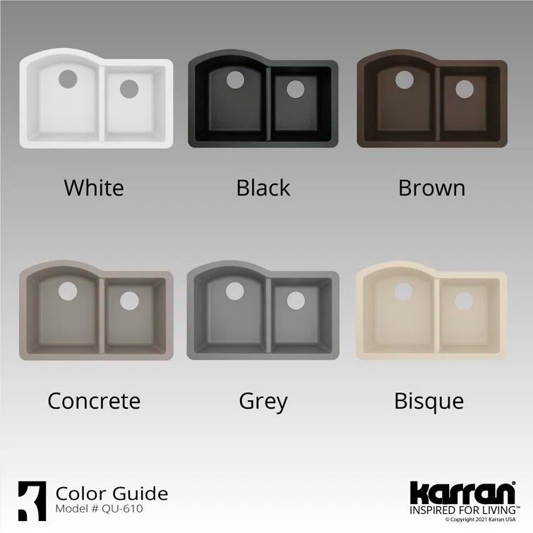 Karran Undermount Quartz Composite 32'' X 21'' 60/40 Double Bowl Kitchen Sink