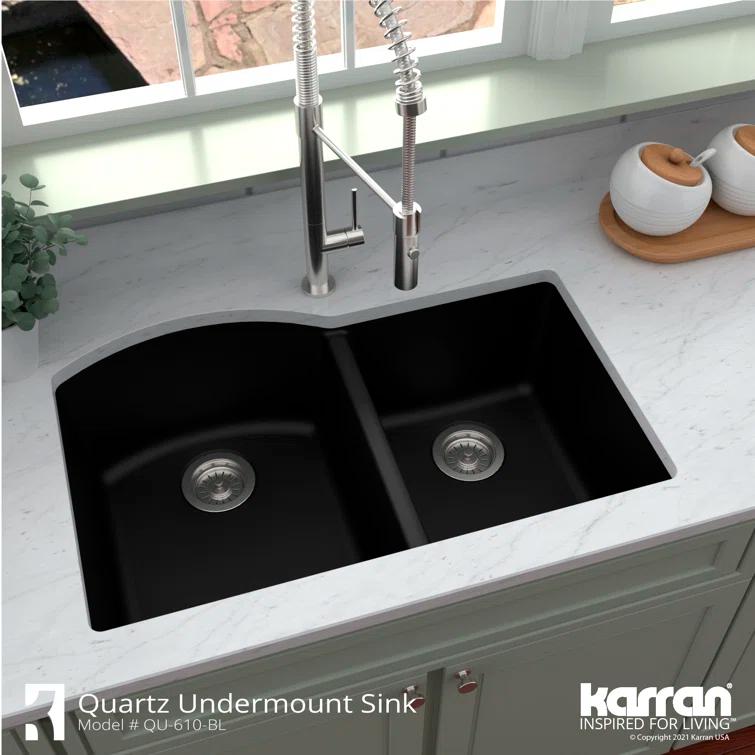 Karran Undermount Quartz Composite 32'' X 21'' 60/40 Double Bowl Kitchen Sink