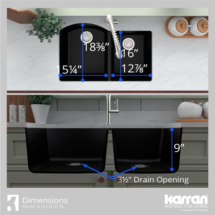Karran Undermount Quartz Composite 32'' X 21'' 60/40 Double Bowl Kitchen Sink