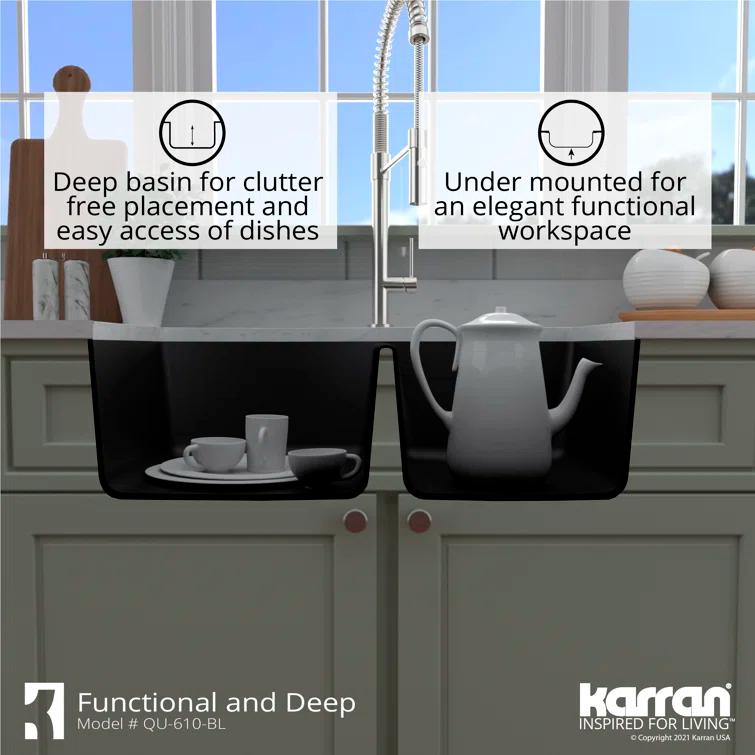Karran Undermount Quartz Composite 32'' X 21'' 60/40 Double Bowl Kitchen Sink