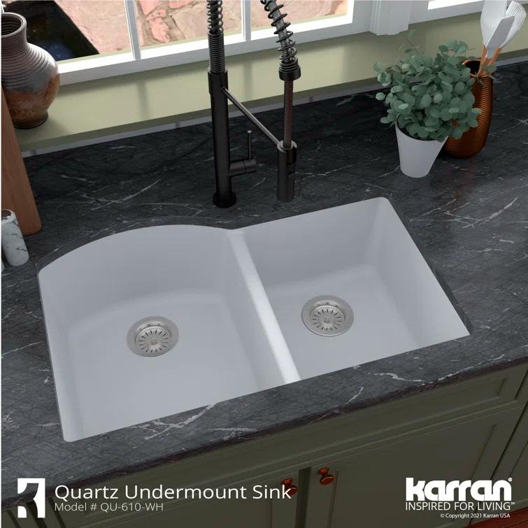Karran Undermount Quartz Composite 32'' X 21'' 60/40 Double Bowl Kitchen Sink