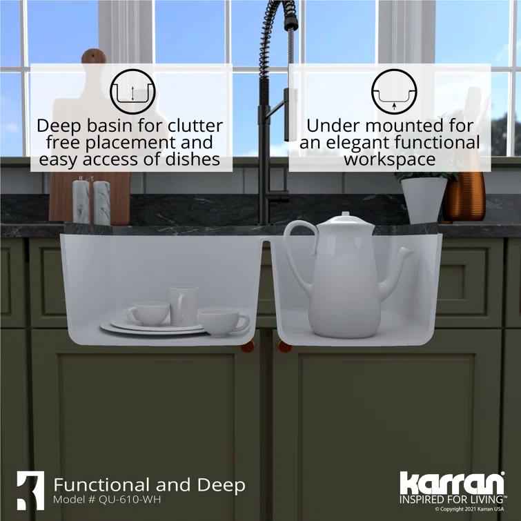 Karran Undermount Quartz Composite 32'' X 21'' 60/40 Double Bowl Kitchen Sink